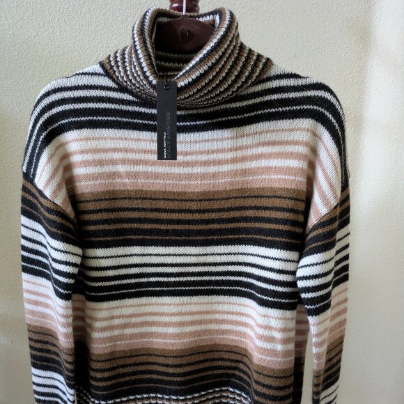 NWT 360 Sweater Italian Yarn Striped Turtleneck 35% merino wool 30% alpaca - Picture 1 of 7